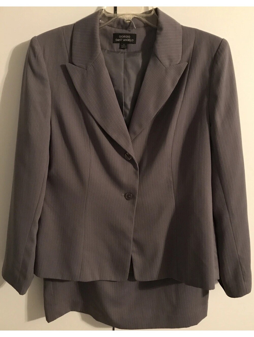 Giorgio Sant Angelo Womens Size 12 Gray Pinstriped Skirt & Jacket Suit! A861